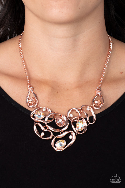 Warp Speed - Copper Shiny Frames White, Peach & Iridescent Gem Necklace Paparazzi N1295