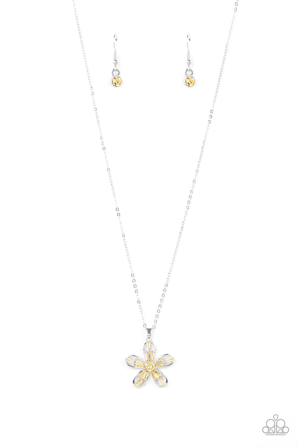 Botanical Ballad - Yellow Daffodil Rhinestone Flower Necklace Paparazzi N1581