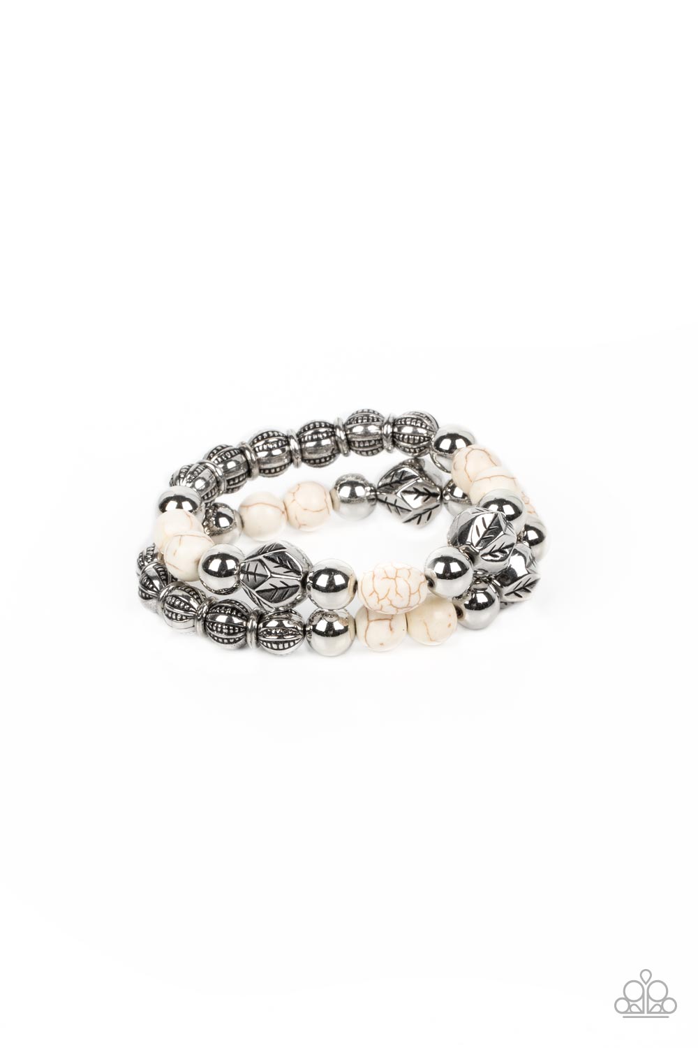 Sagebrush Saga - White Stone Silver Bead Santa Fe Style Stretch Bracelet Paparazzi B0804