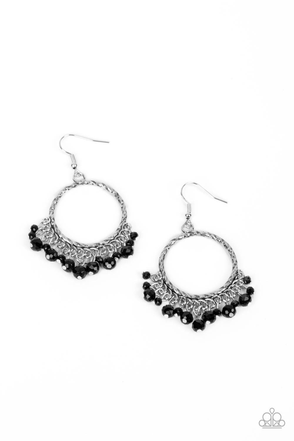 As if by Magic - Black Crystal Bead Silver Hoop Earring Paparazzi E1275