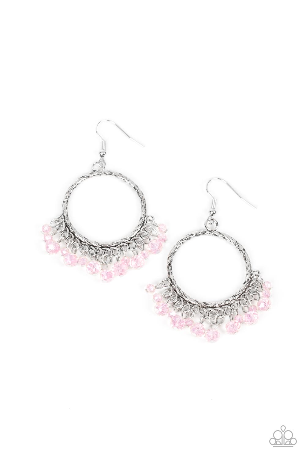 As if by Magic - Pink Gossamer Beads Glittery Fringe Earring Paparazzi E1239