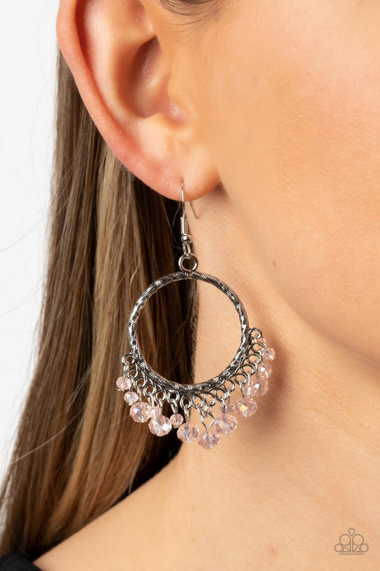 As if by Magic - Pink Gossamer Beads Glittery Fringe Earring Paparazzi E1239