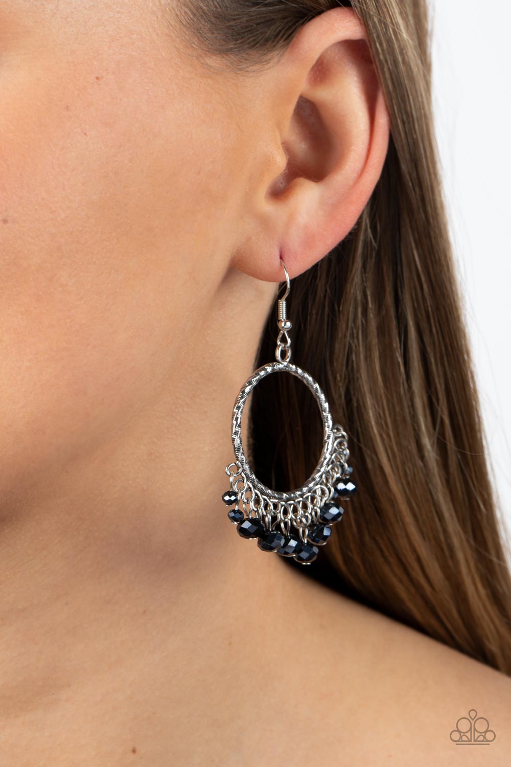 As if by Magic - Blue Crystal Like Bead Glittery Fringe Earring Paparazzi E1132