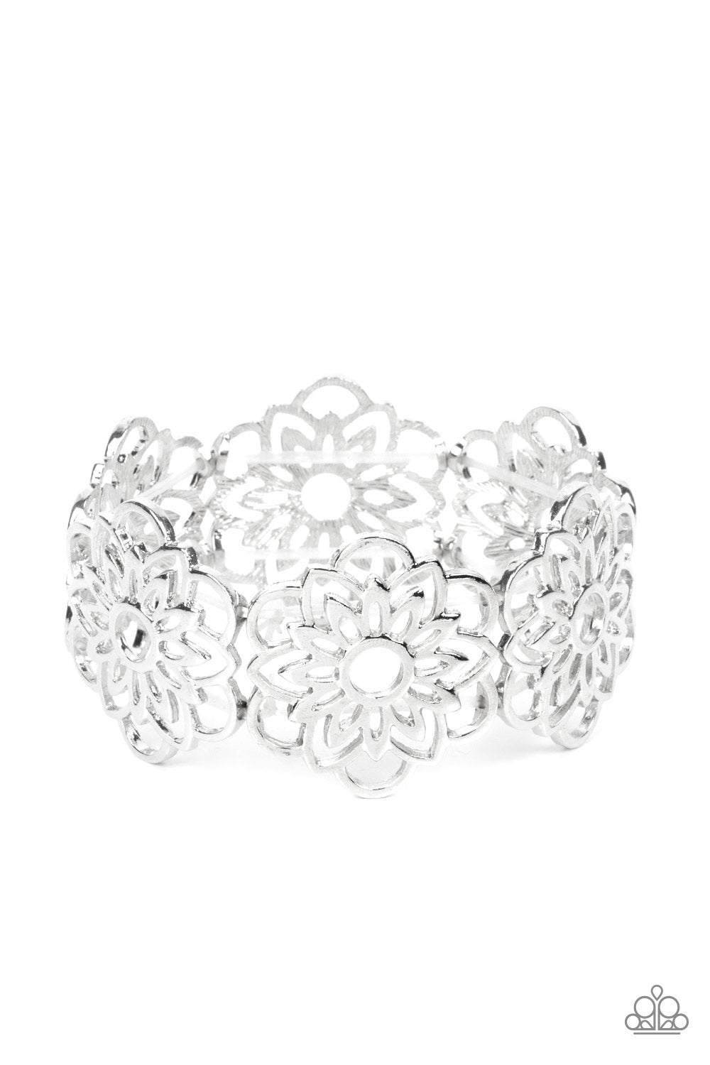 Baroque Bouquet - Silver Blossom Stretch Bracelet Paparazzi B0660