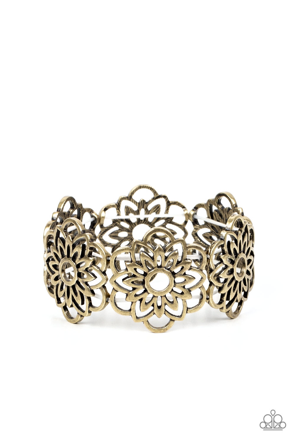 Baroque Bouquet - Brass Floral Stretch Bracelet Paparazzi B0710