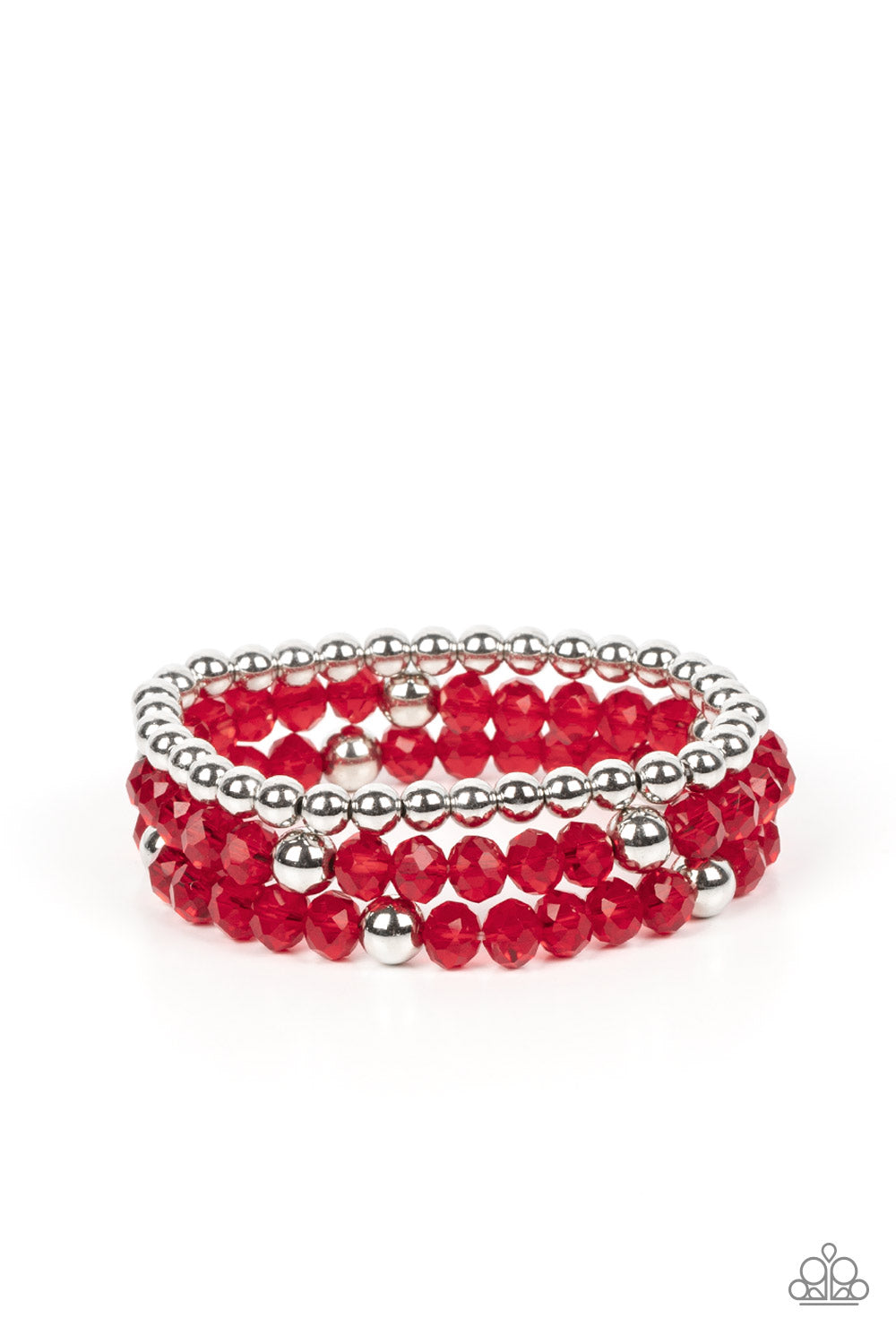 Prismatic Perceptions - Red Sparkly & Silver Bead Stretch Bracelet Paparazzi B0809