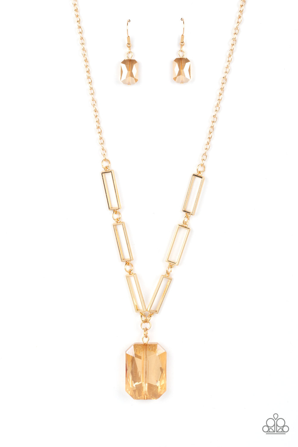 You Better Recognize - Gold Emerald Cut Gem Necklace Paparazzi N1161