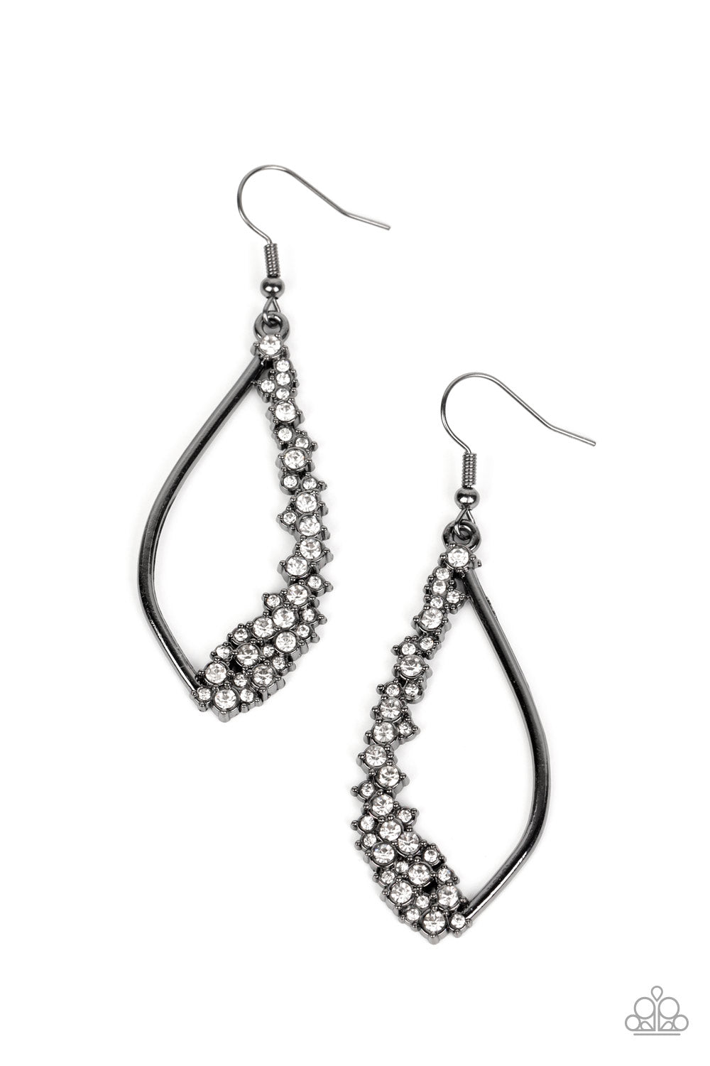 Sparkly Side Effects - Black Gunmetal White Sparkly Rhinestone Earring Paparazzi E1514