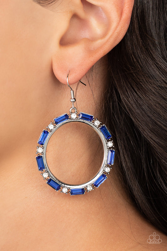 Gritty Glow - Blue & White Rhinestone Earring Paparazzi E1706