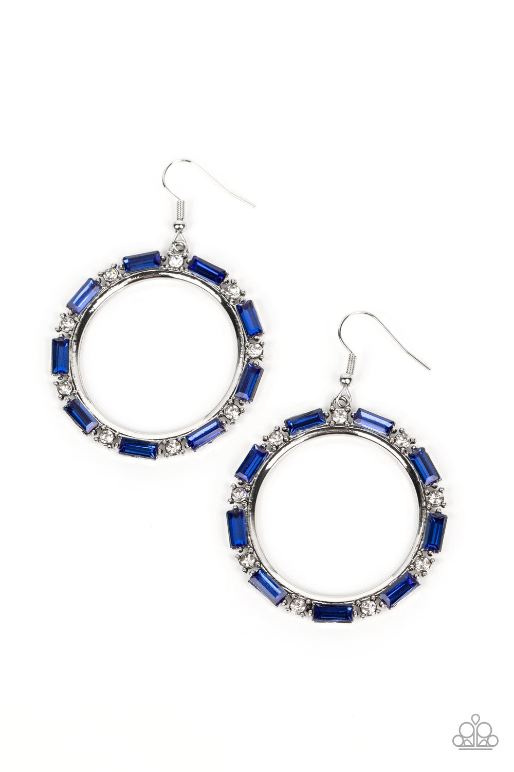 Gritty Glow - Blue & White Rhinestone Earring Paparazzi E1706