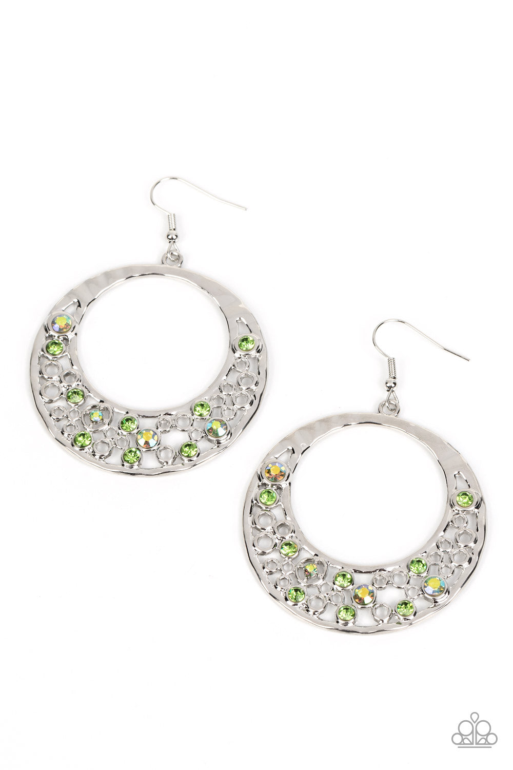 Enchanted Effervescence - Green & Iridescent Rhinestone Silver Earring Paparazzi E1331