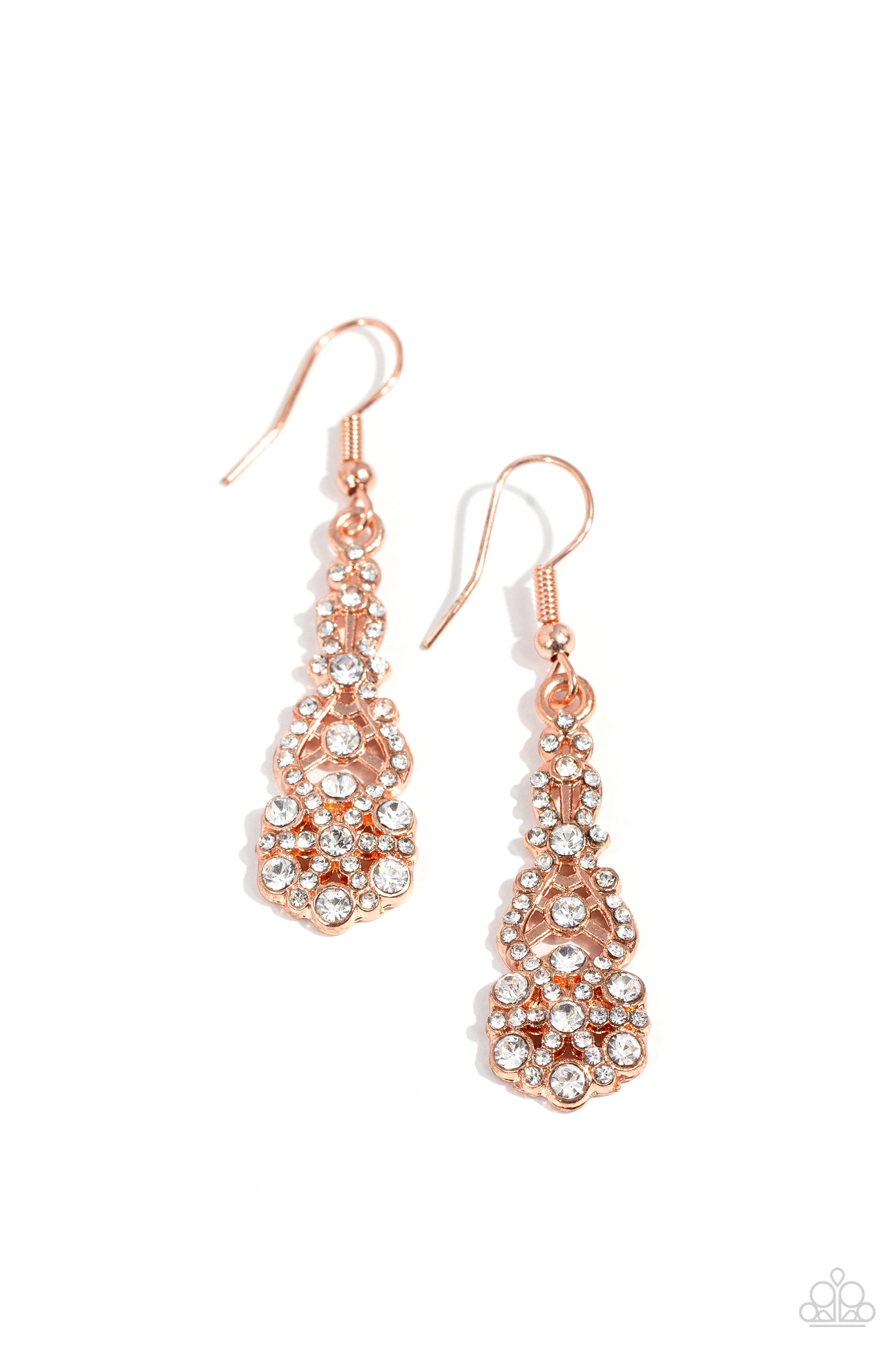 GLITZY on All Counts - Copper - Shiny Copper White Rhinestone Earring Paparazzi E1730