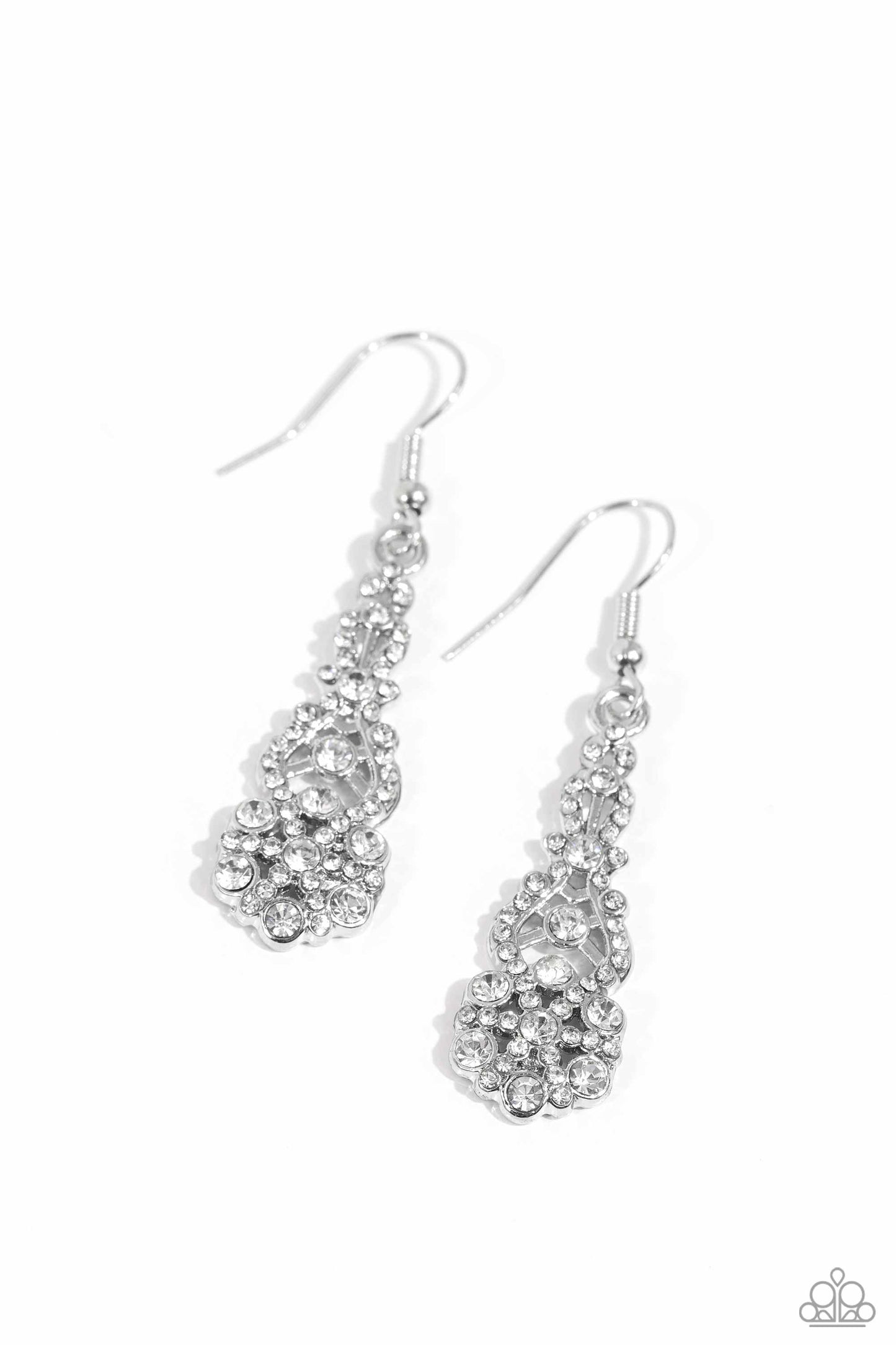 GLITZY on All Counts - White Rhinestone Silver Earring Paparazzi E1769