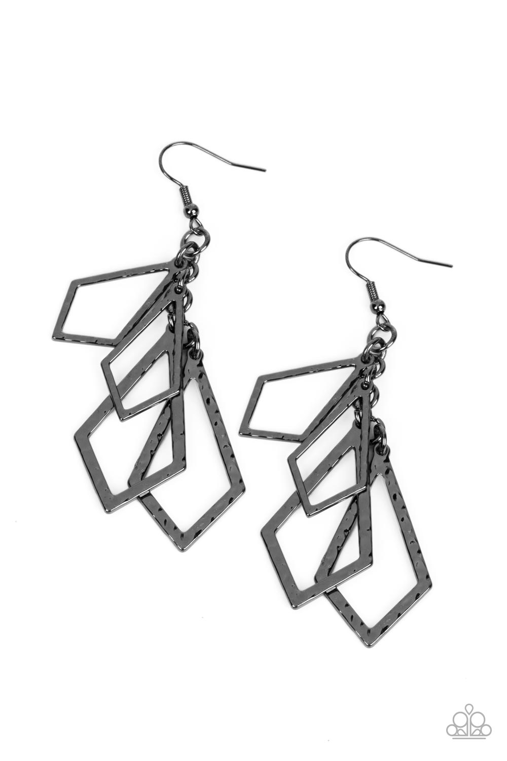 Totally TERRA-ific - Black Gunmetal Hammered Geometric Earring Paparazzi E0061