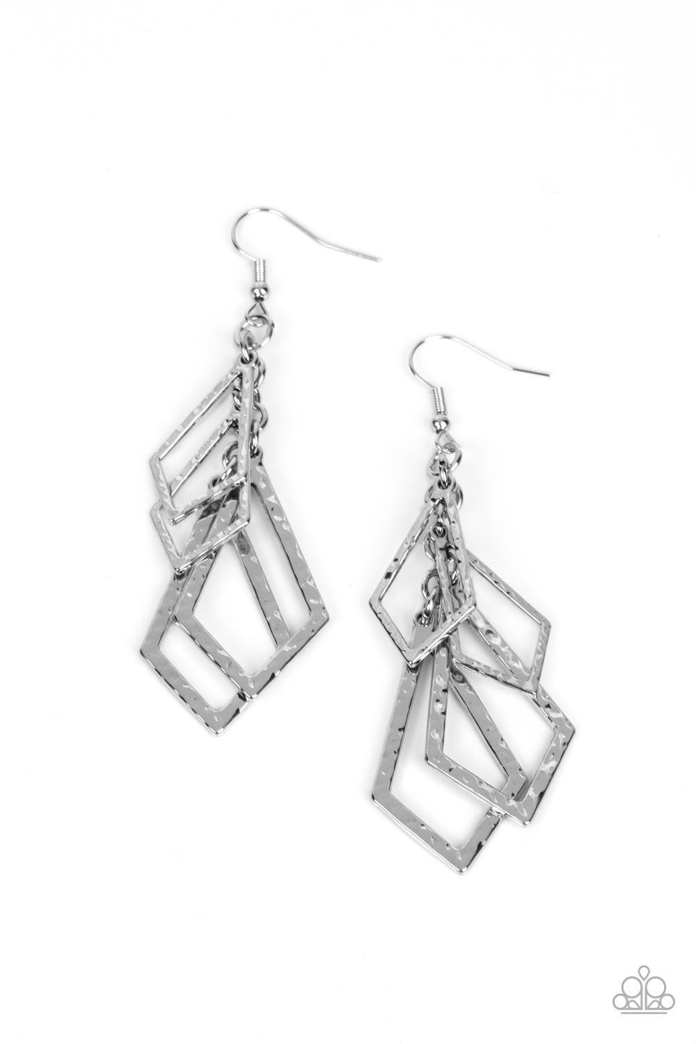 Totally TERRA-ific - Silver Hammered Trapezoidal Frame Earring Paparazzi E1584