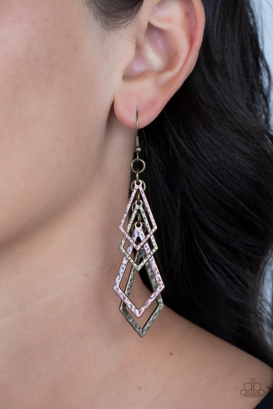 Totally TERRA-ific - Multi Brass & Copper Geometric Earring Paparazzi E1328