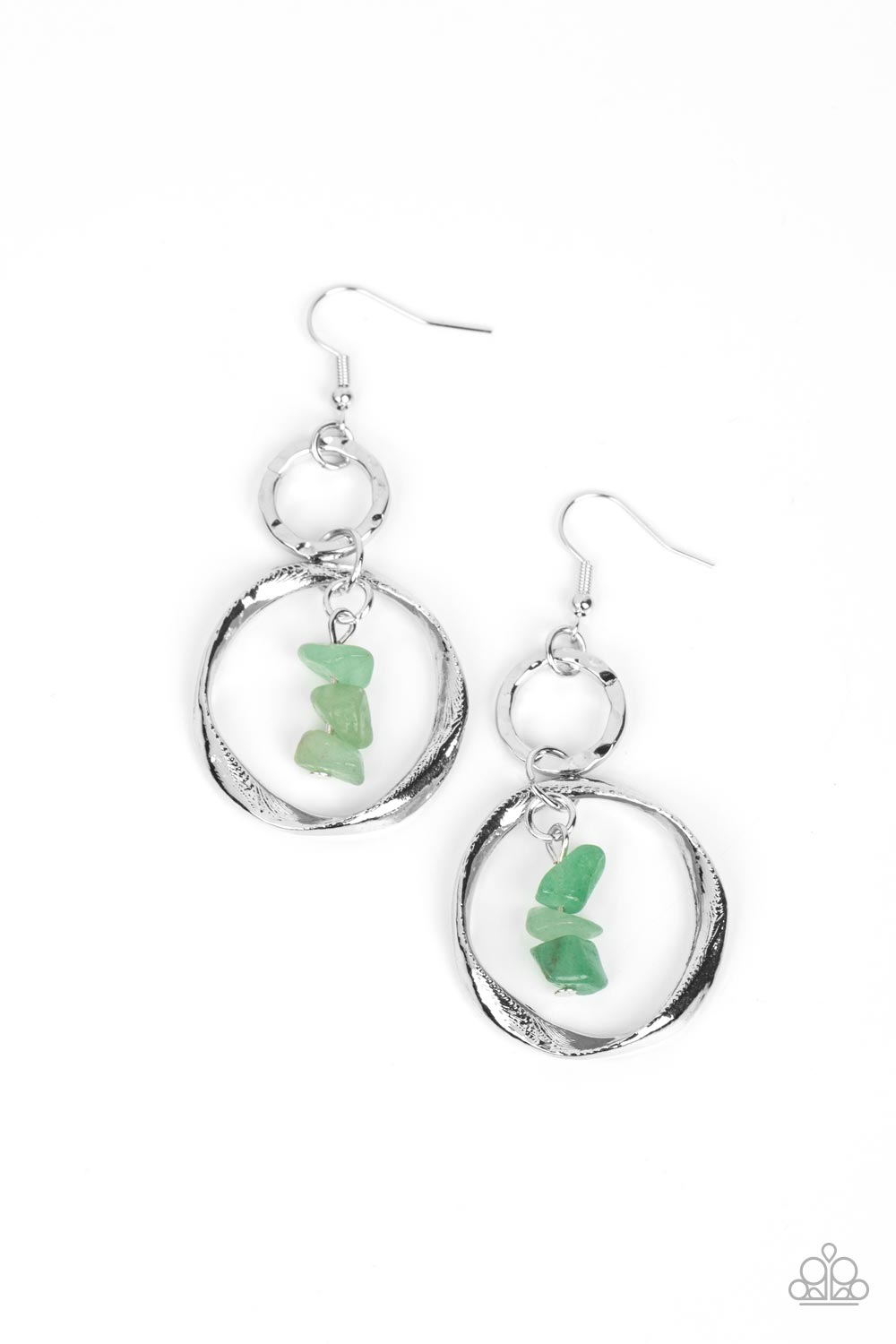 Good-Natured Spirit - Green Jade Pebble Silver Earring Paparazzi E1209