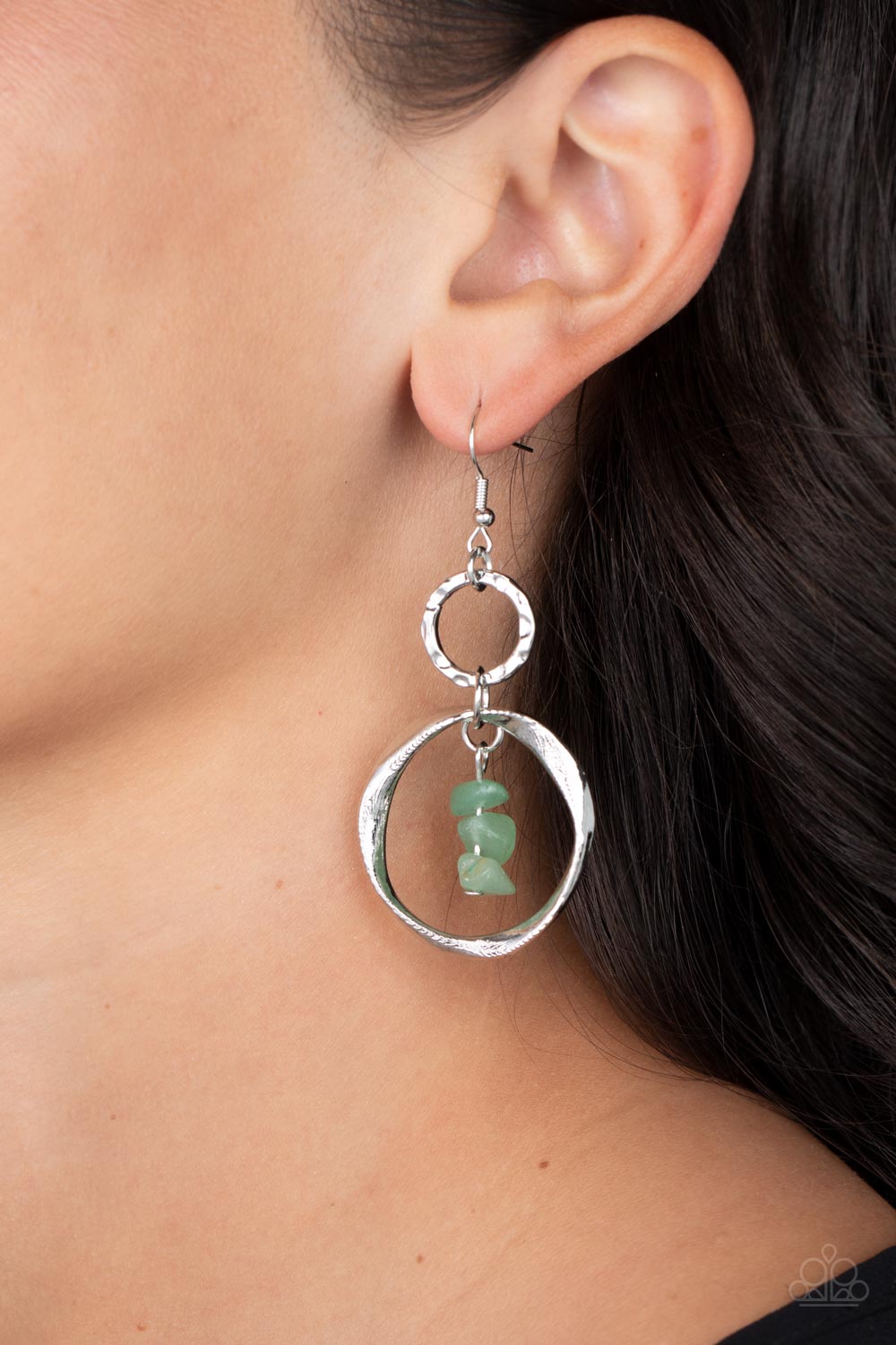 Good-Natured Spirit - Green Jade Pebble Silver Earring Paparazzi E1209