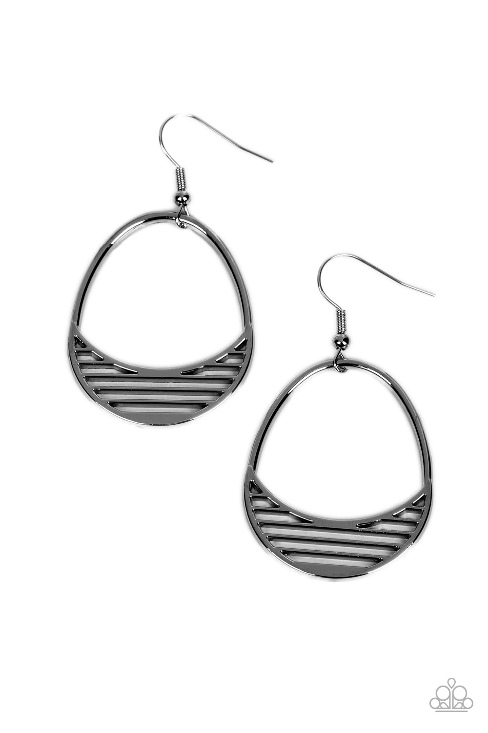 Segmented Shimmer - Black Gunmetal Oval Frame Earring Paparazzi E1449