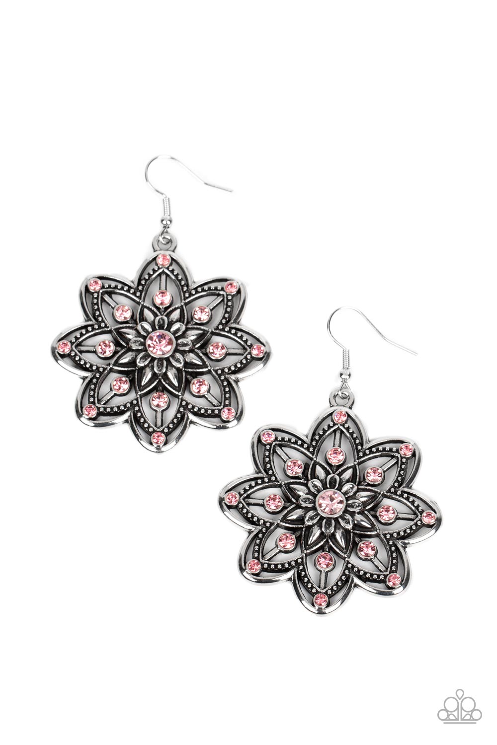 Prismatic Perennial - Pink Gossamer Rhinestone Floral Earring Paparazzi E1707