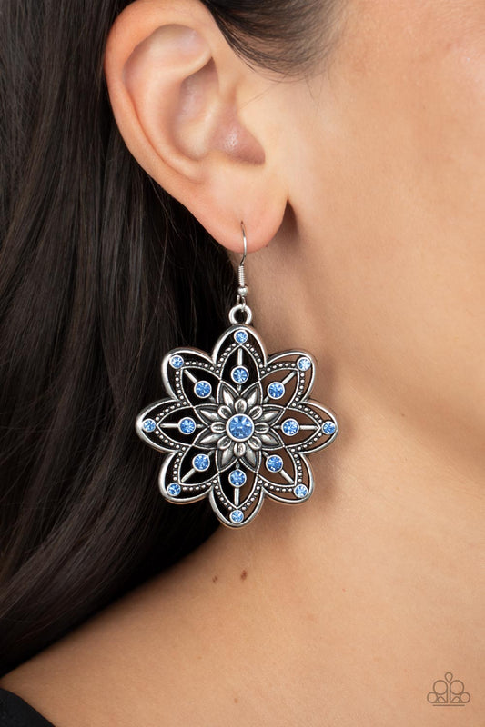 Prismatic Perennial - Blue Glacier Lake Rhinestone Floral Earring Paparazzi E1379