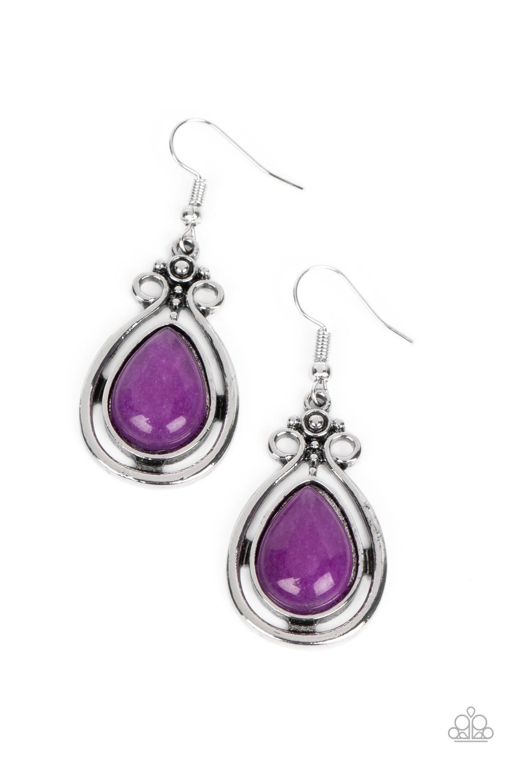 Mountain Mantra - Purple Amethyst Stone Silver Filigree Earring Paparazzi E1384