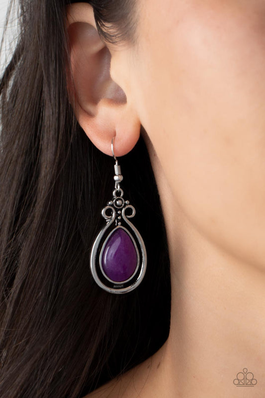 Mountain Mantra - Purple Amethyst Stone Silver Filigree Earring Paparazzi E1384