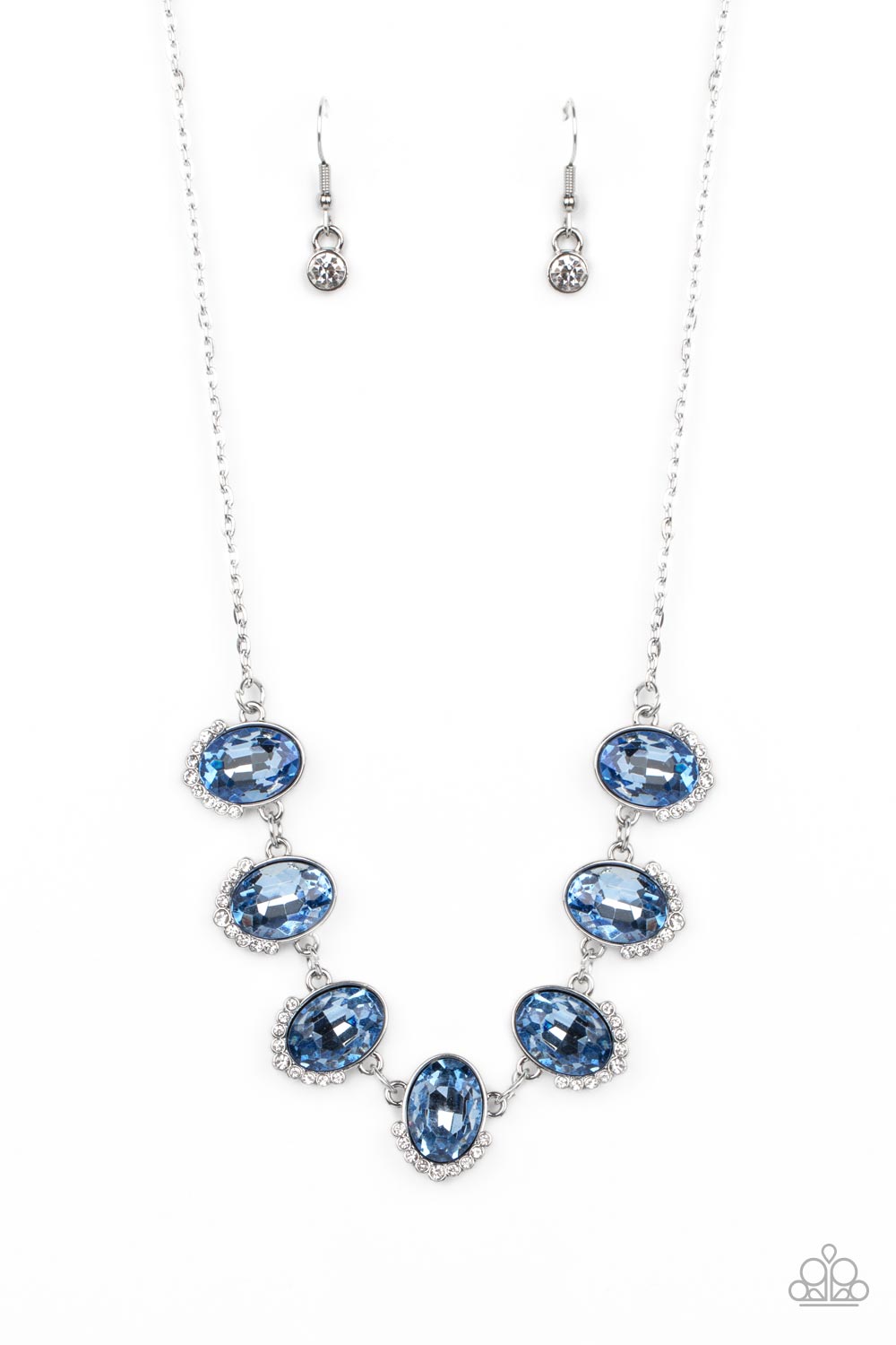 Unleash Your Sparkle - Blue Oval Gem White Rhinestone Necklace Paparazzi N1005