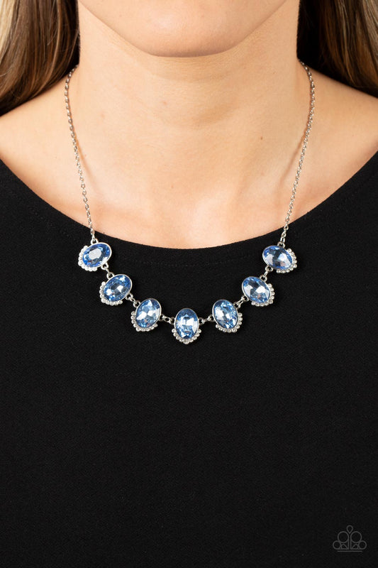 Unleash Your Sparkle - Blue Oval Gem White Rhinestone Necklace Paparazzi N1005