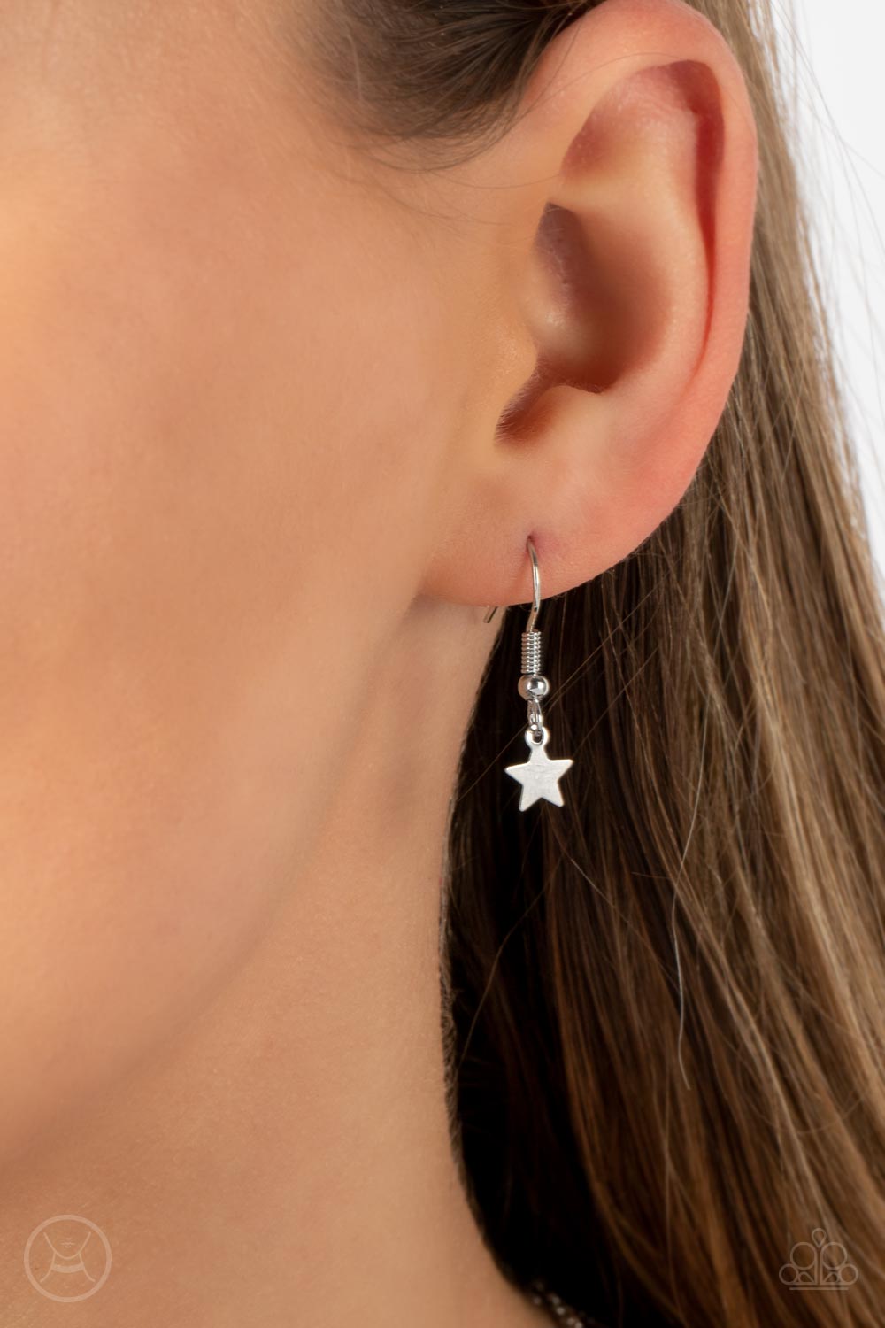 Little Lady Liberty - White Rhinestone Silver Star Choker Necklace Paparazzi N1962