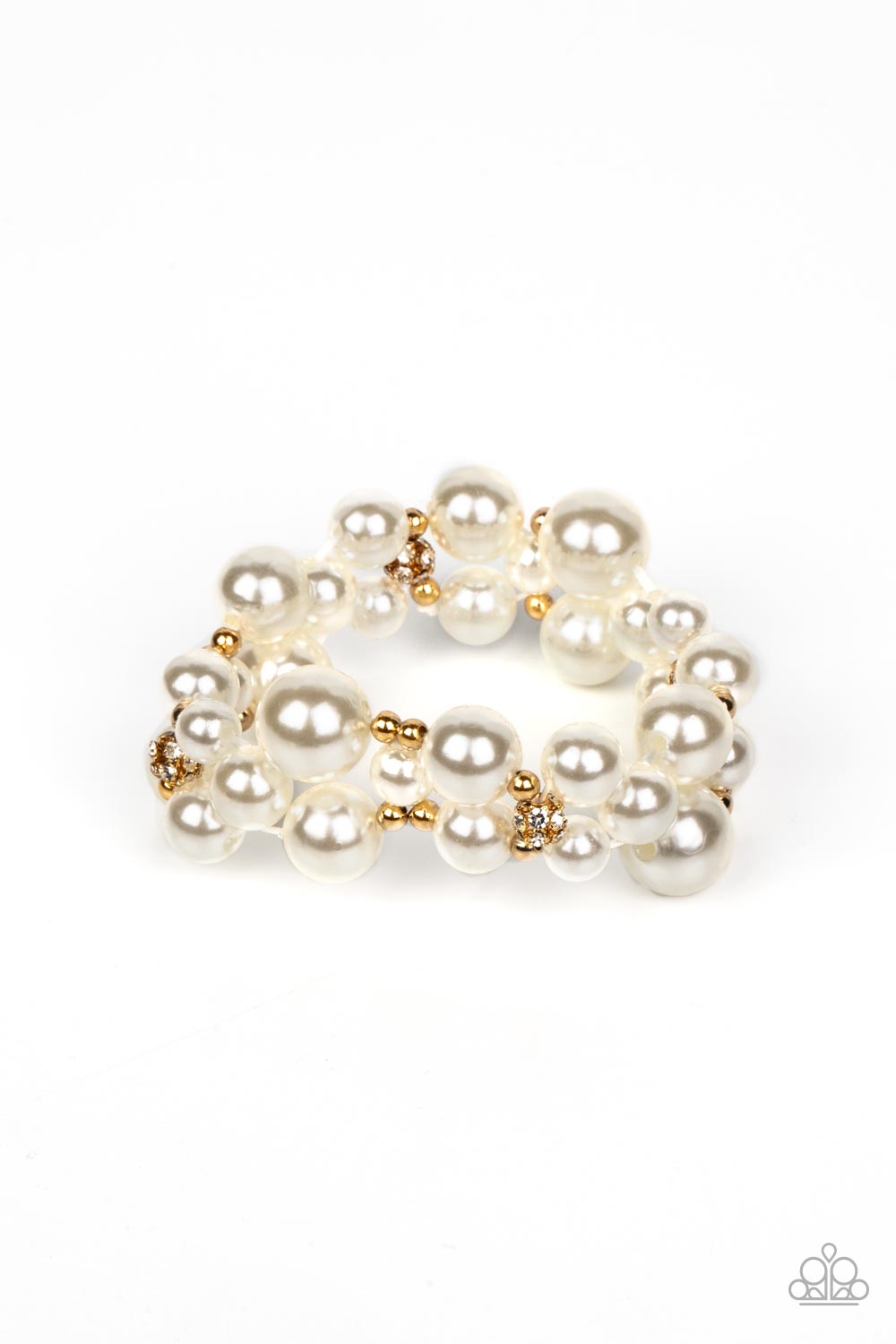 Her Serene Highness - Gold Bead and White Pearl Stretch Bracelet Paparazzi B0659