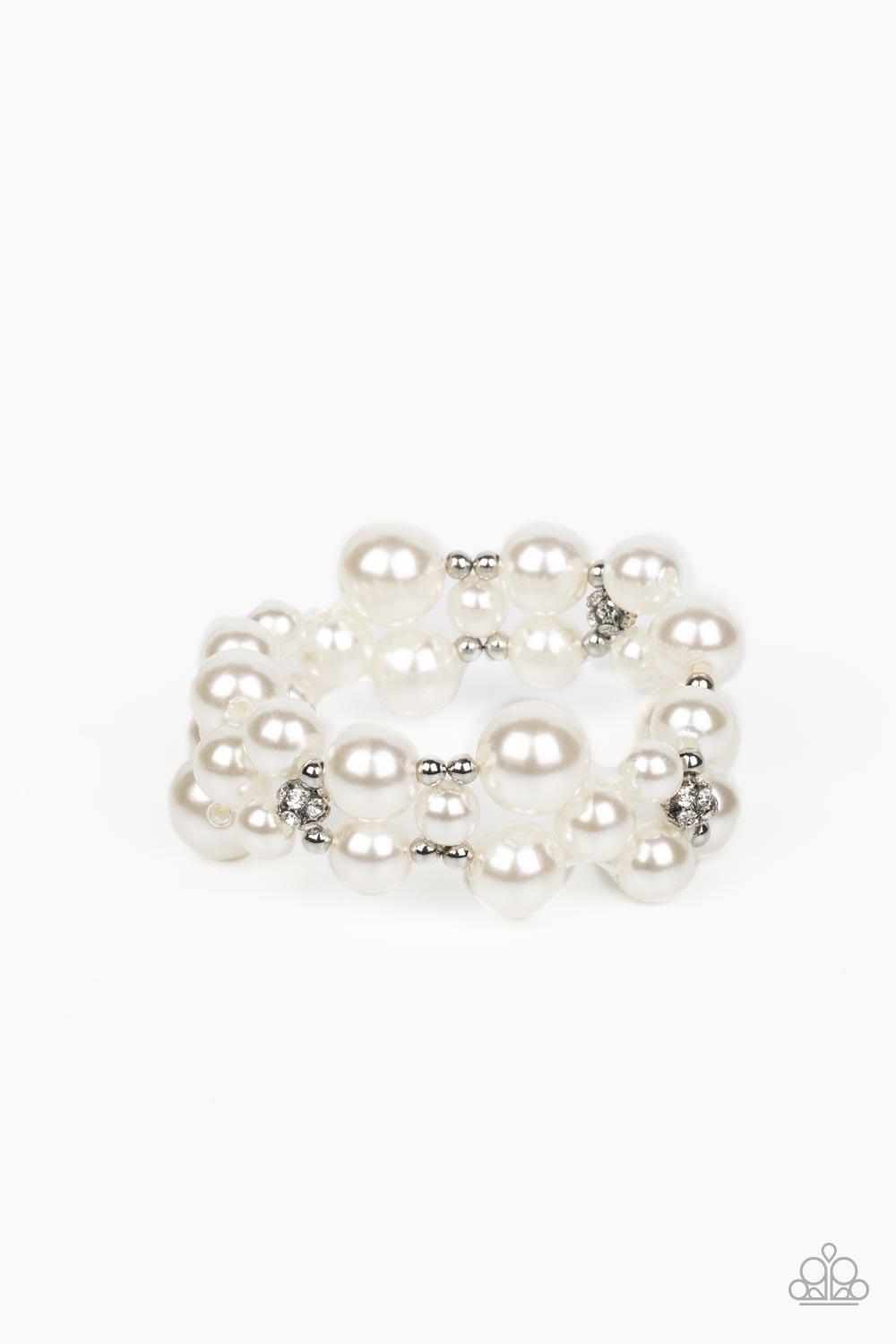 Her Serene Highness - White Pearl And Rhinestone Accent Stretch Bracelet Paparazzi B0738