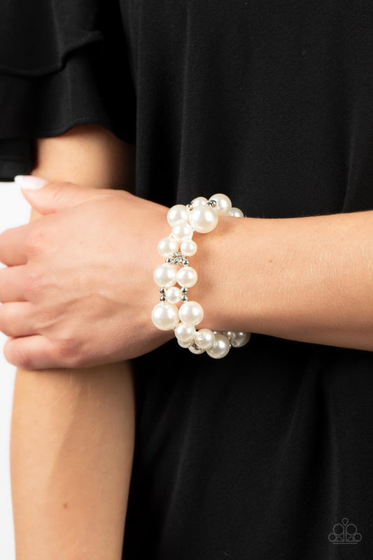 Her Serene Highness - White Pearl And Rhinestone Accent Stretch Bracelet Paparazzi B0738