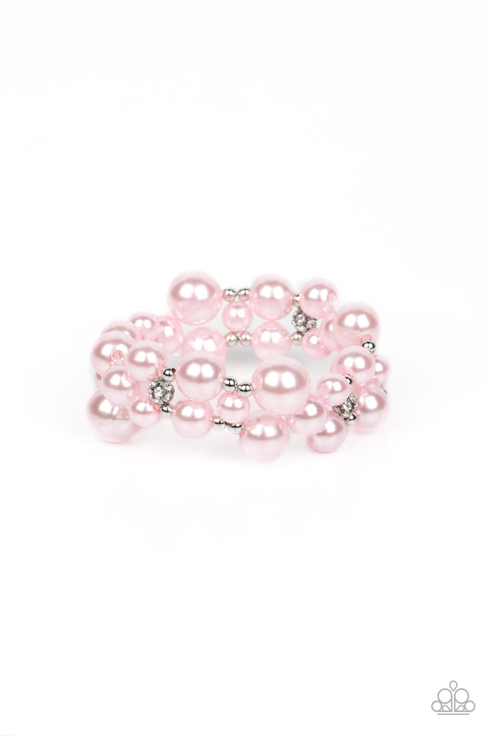 Her Serene Highness - Pink Pearl  And White Rhinestone Stretch Bracelet Paparazzi B0751