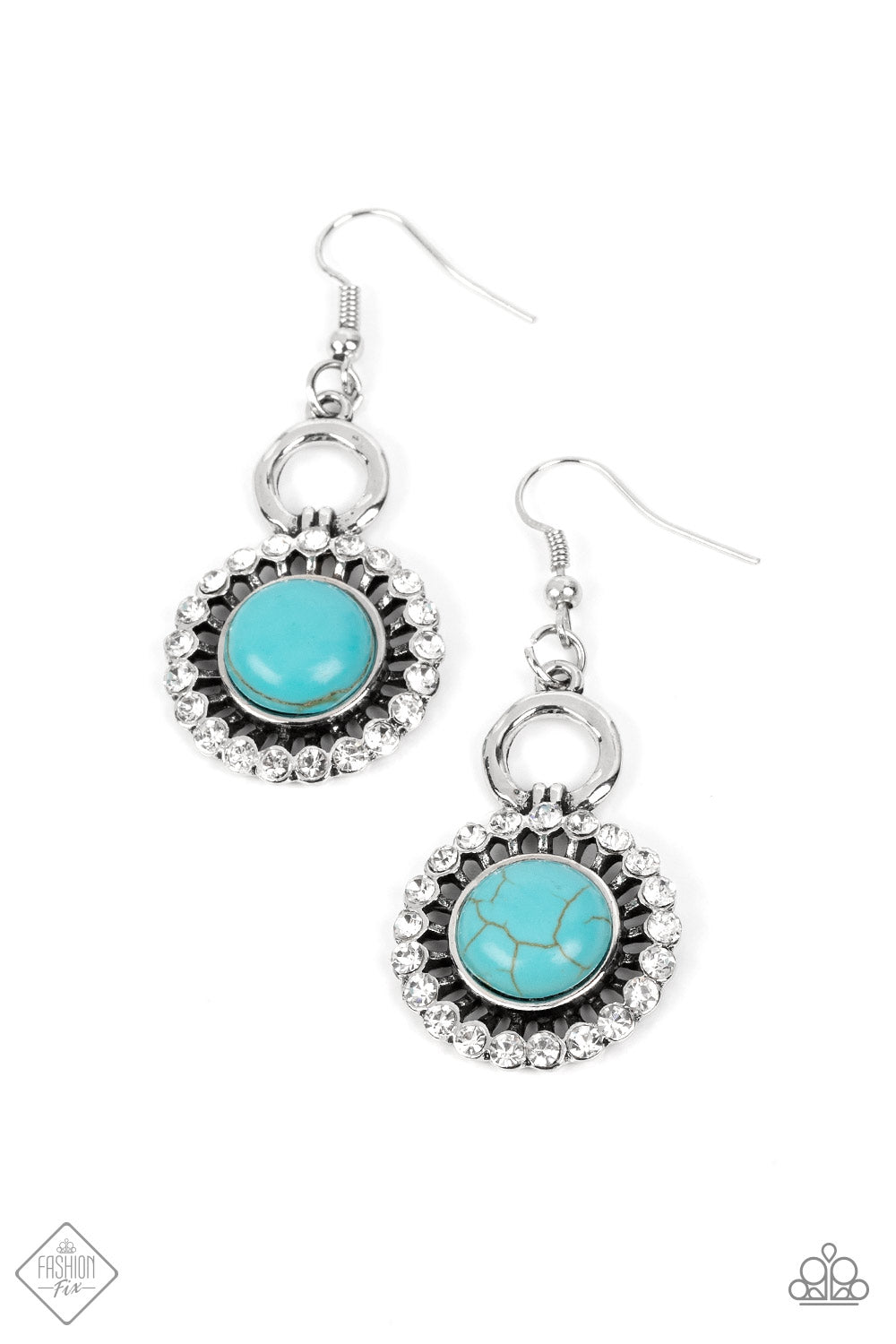 Mojave Mogul - Blue Turquoise Cracked Stone White Rhinestone Earring Fashion Fix July 2022 Paparazzi E0818