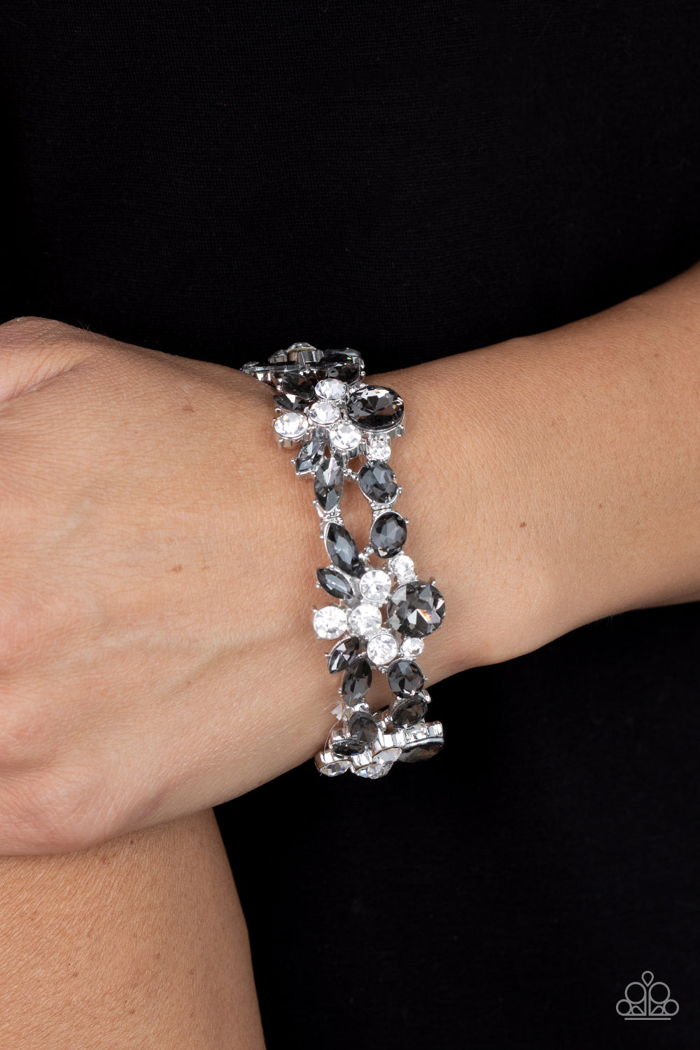 Beloved Bling - Silver Smoky Rhinestone Stretch Bracelet Paparazzi B0665