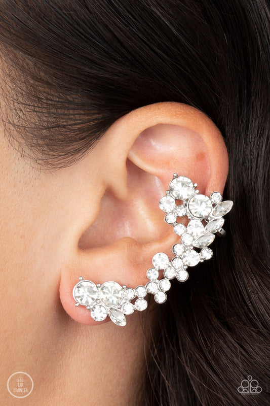 Astronomical Allure - White Rhinestone Ear Crawler Earring Paparazzi E0943