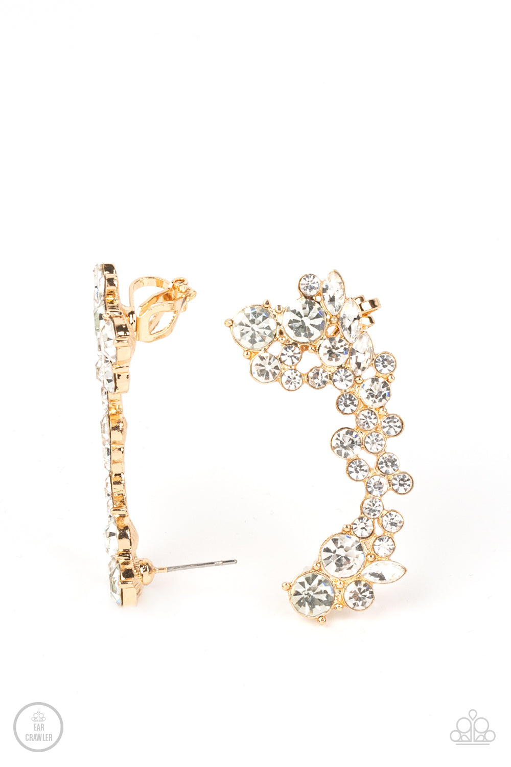 Astronomical Allure - Gold White Rhinestone Ear Crawler Paparazzi E0898