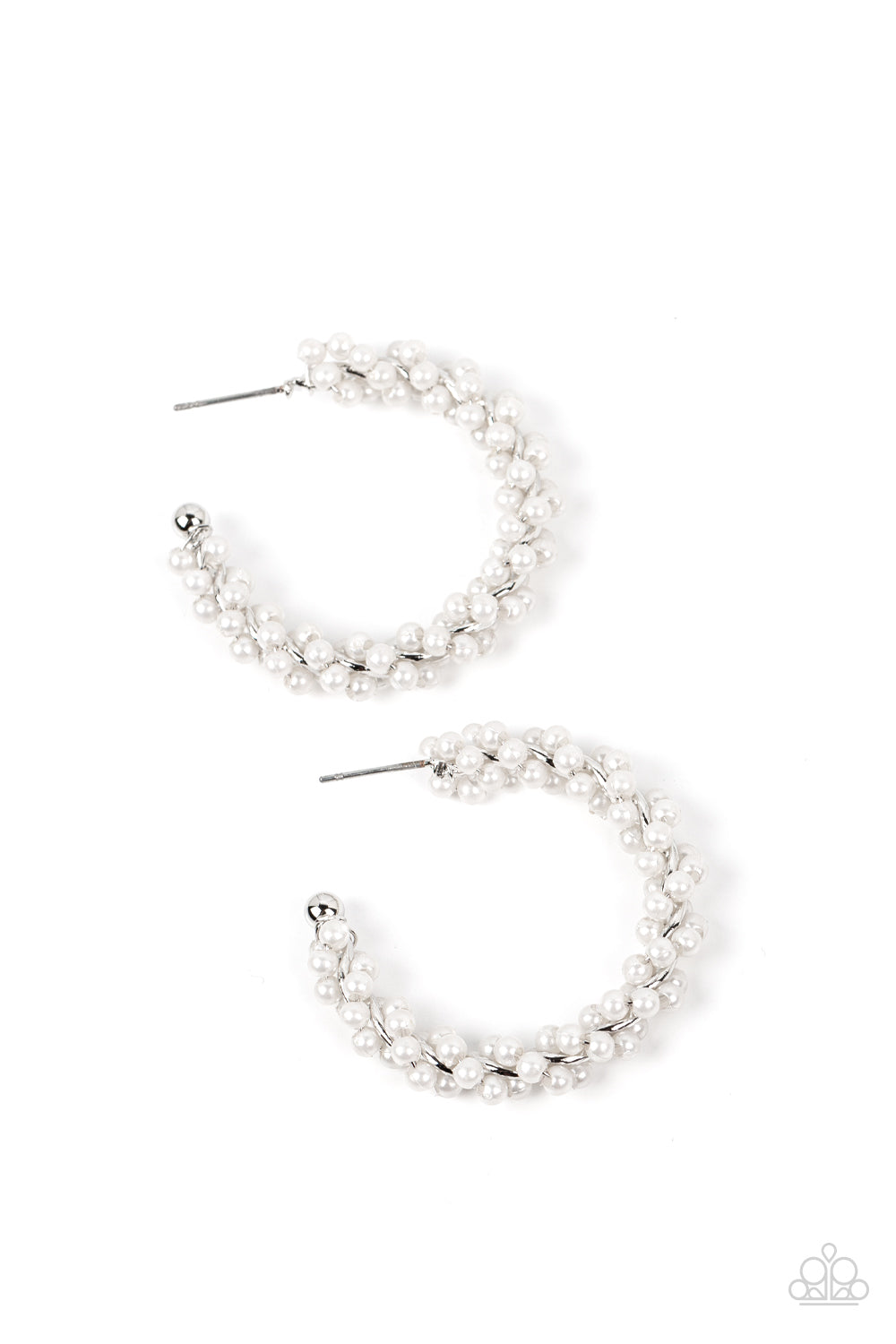 Yacht Royale - White Pearl 1 1/2 Inch Hoop Earring Paparazzi E1339