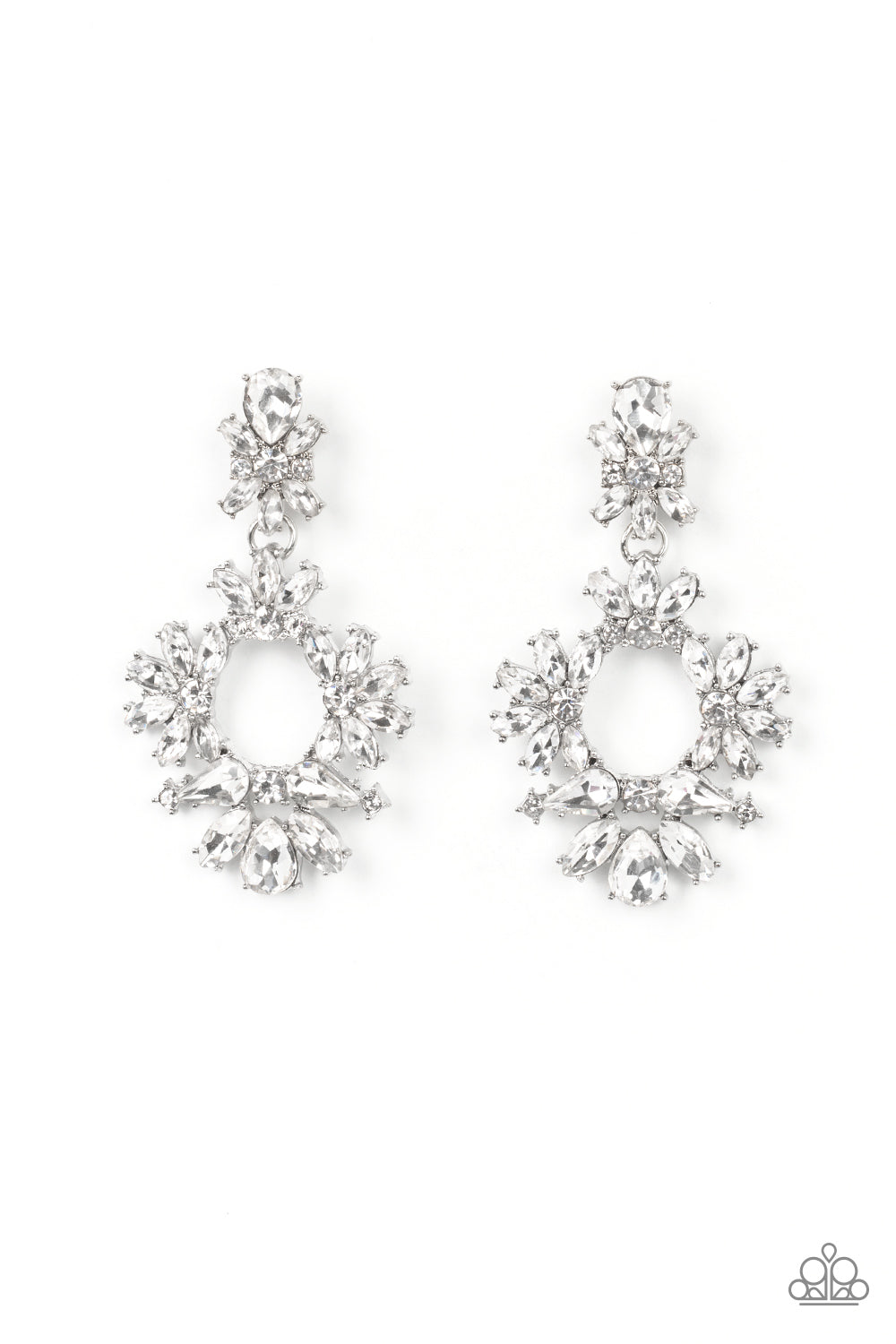 Leave them Speechless - White Rhinestone Earring Life Of The Party June 2022 Paparazzi E0757