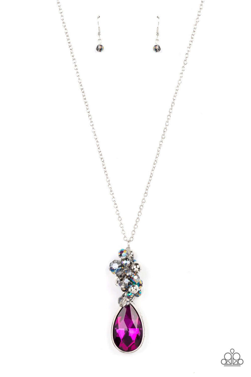 Colorful Convergence - Multi Smoky, Metallic Oil Spill, Silver Bead With Pink Gem Necklace Paparazzi N1316