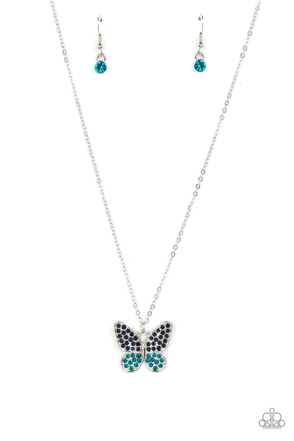 Flutter Forte - Blue Rhinestone Butterfly Necklace Paparazzi N0939