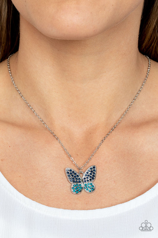 Flutter Forte - Blue Rhinestone Butterfly Necklace Paparazzi N0939