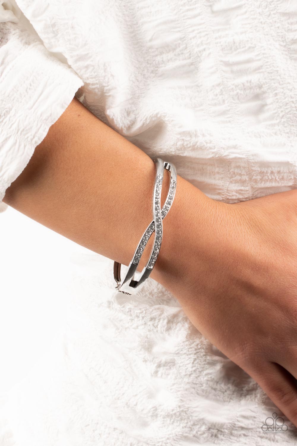 Woven in Wealth - White Rhinestone Hinge Bracelet Paparazzi B1247 ...