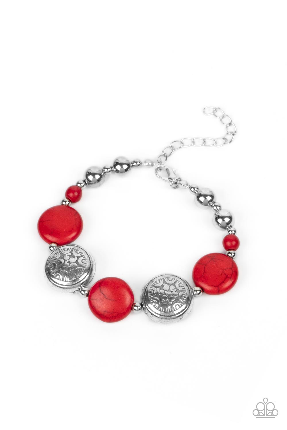 Oasis Orchard - Red Stone And Silver Bead Bracelet Santa Fe Style Bracelet Paparazzi B0716