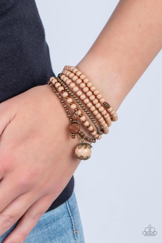 Epic Escapade - Brown Wooden Bead Stretch Bracelet Paparazzi B1065