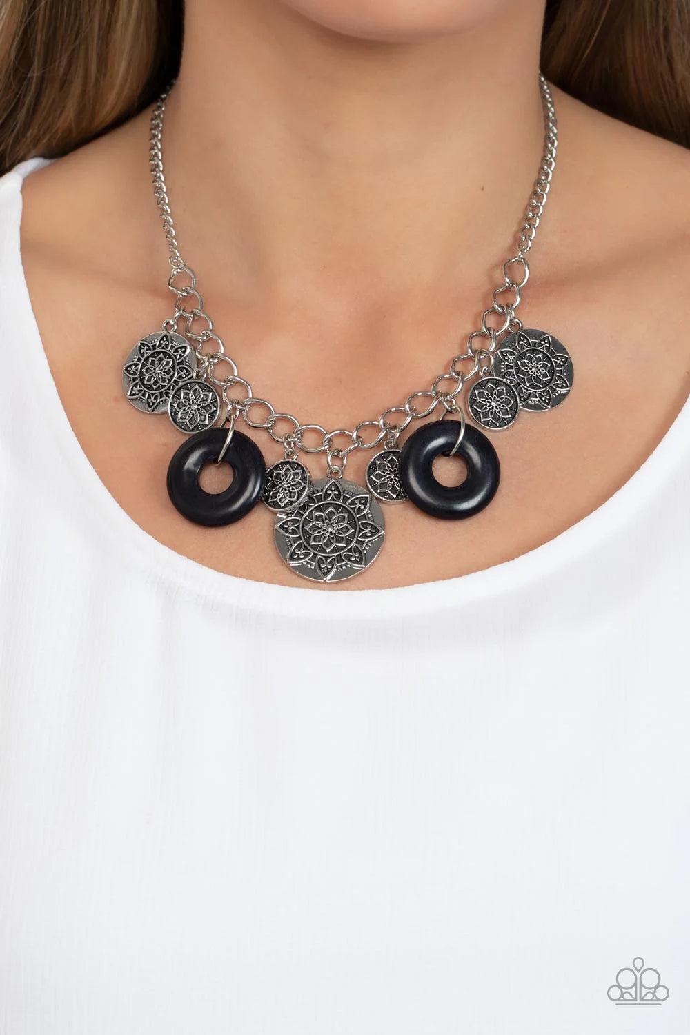 Western Zen Black Stone & Silver Mandala Santa Fe Style Necklace Paparazzi N1460