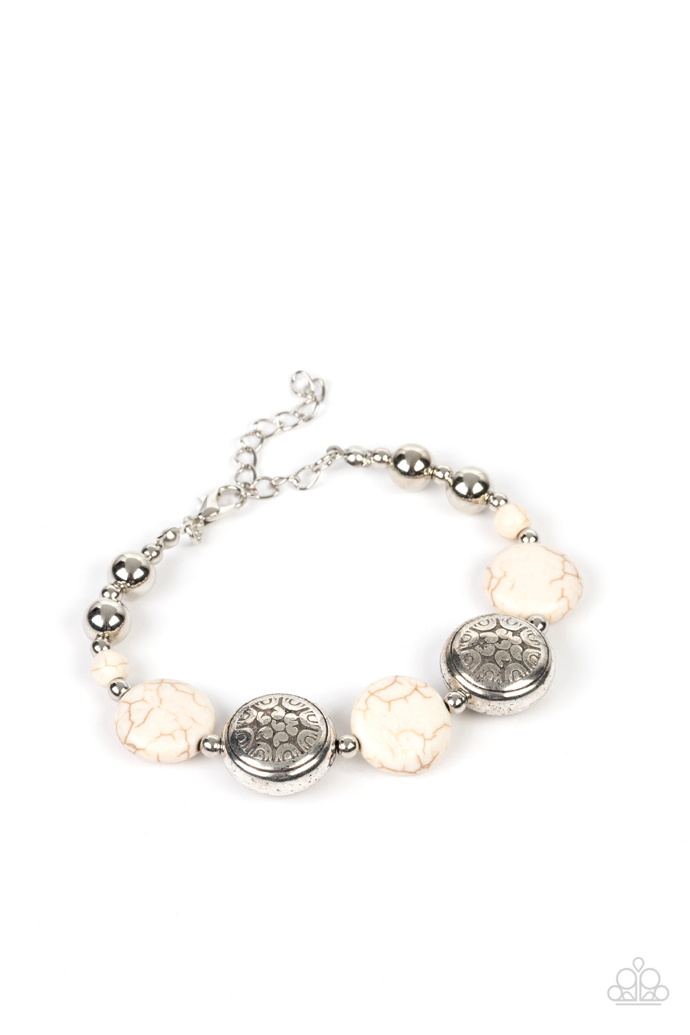 Oasis Orchard - White Stone & Silver Bead Santa Fe Style Bracelet Paparazzi B0994