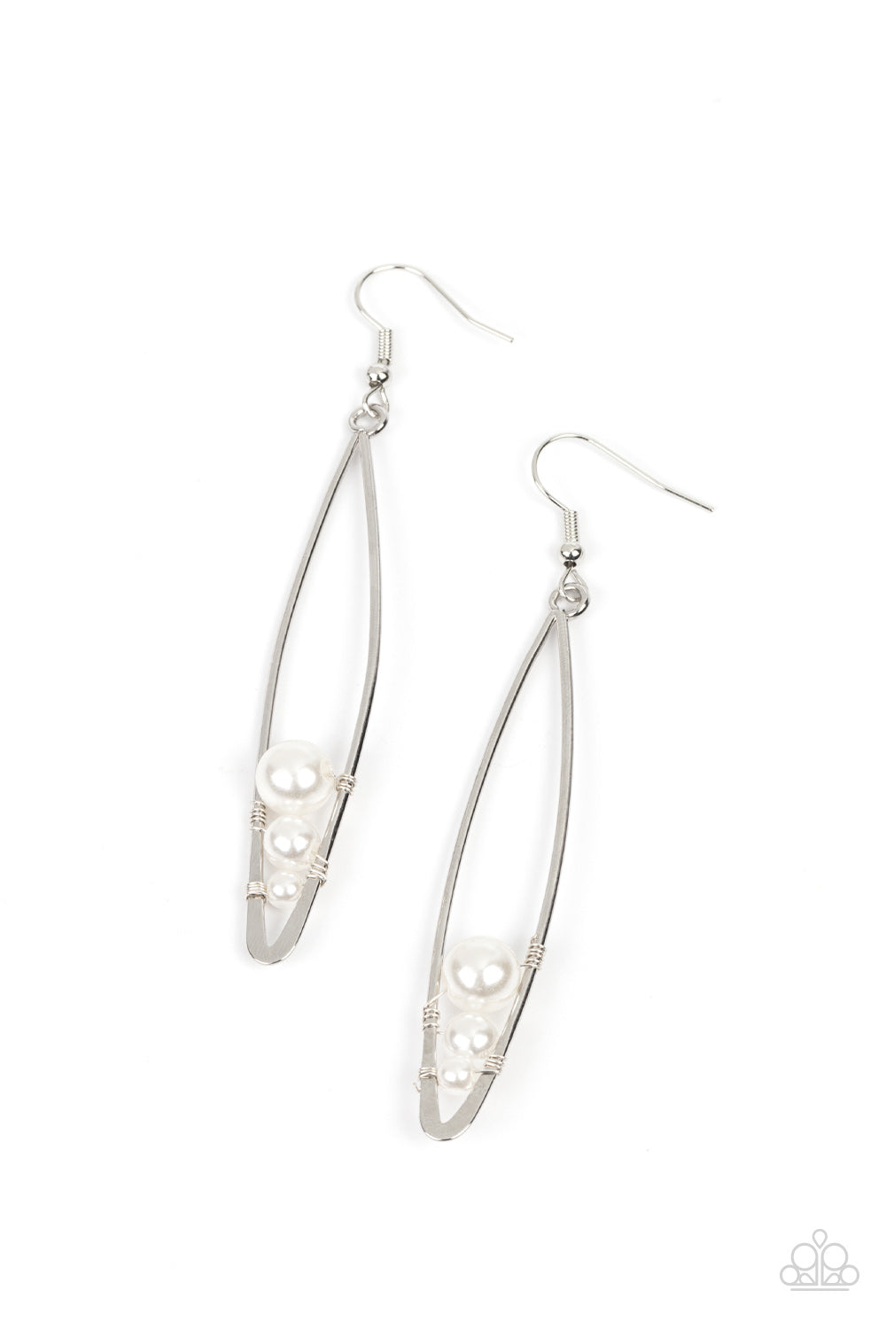 Atlantic Allure - White Pearl Silver Frame Earring Paparazzi E1149