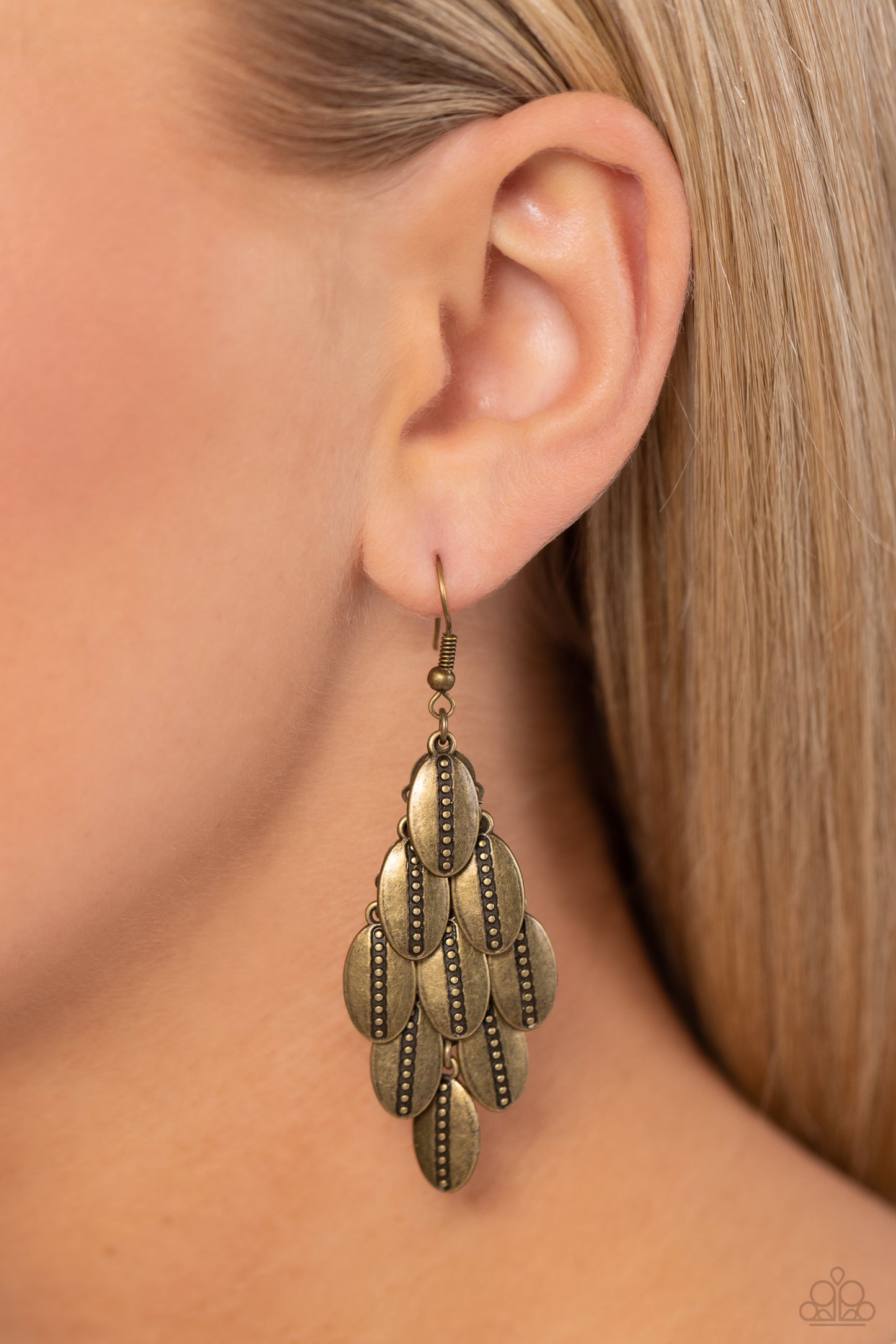 Tumbleweed Trek - Brass Rustic Chandelier Earring Paparazzi E1715